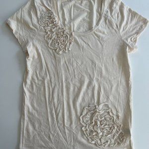 Jcrew Cream Beaded Flower Tshirt, Size M